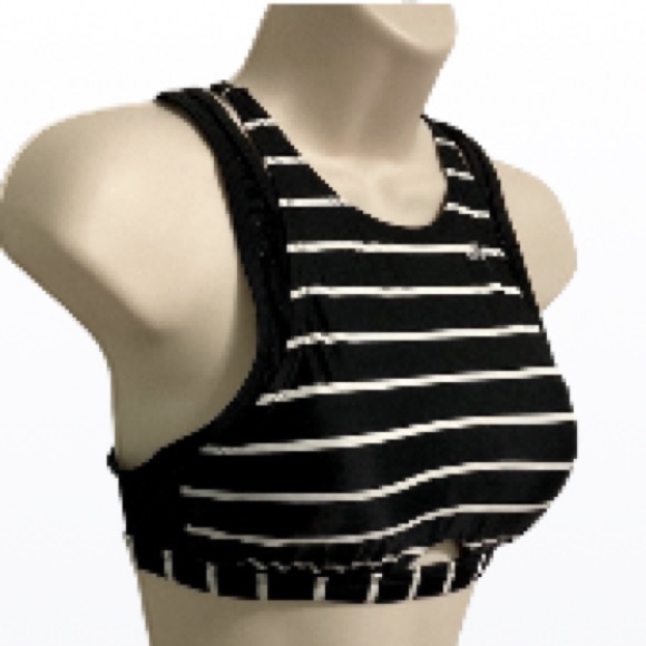 JOY LAB Black White Stripe Sports Criss Cross Straps Bra Womens Small - Picture 1 of 12